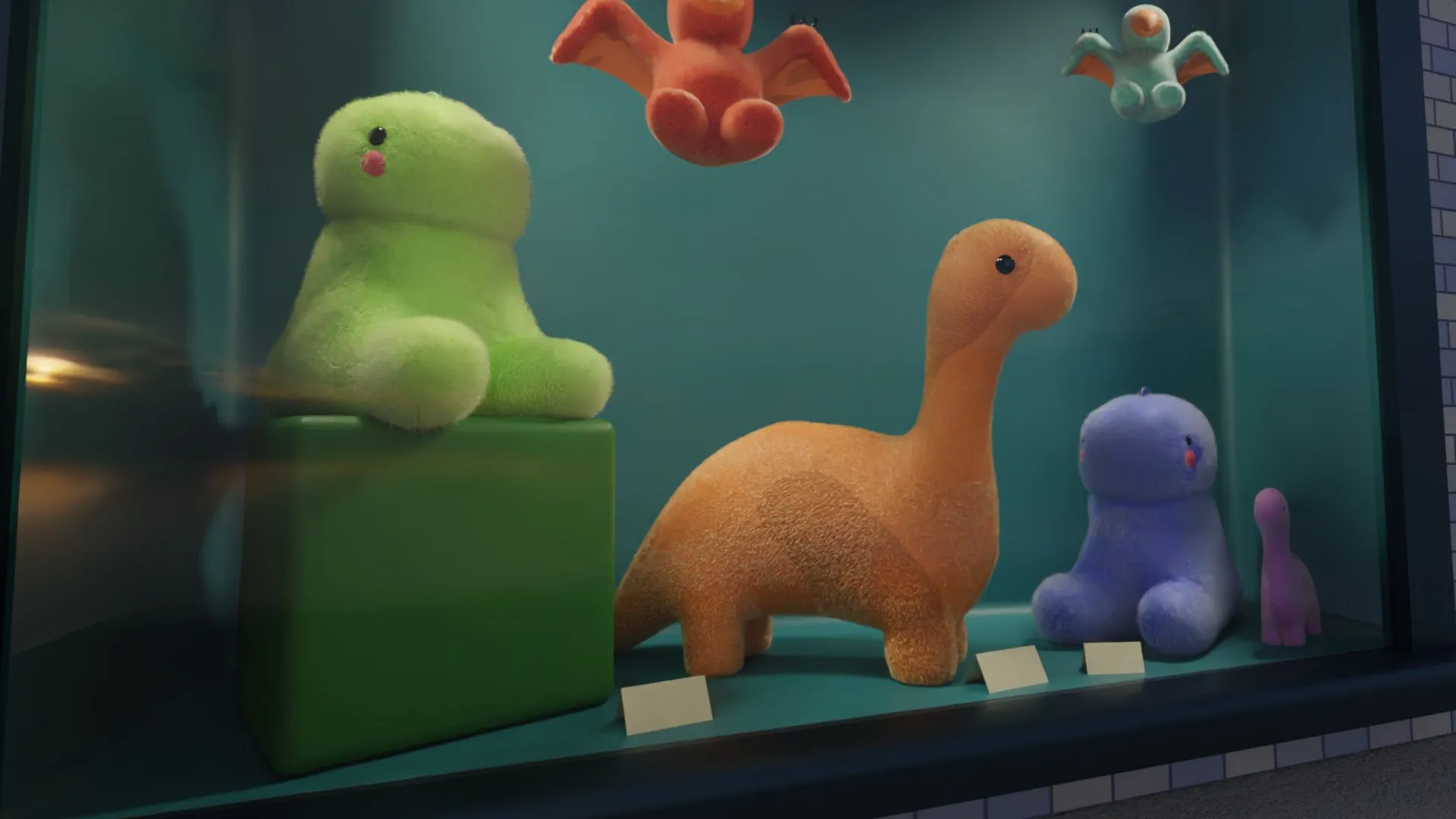 dinosaur plush store window